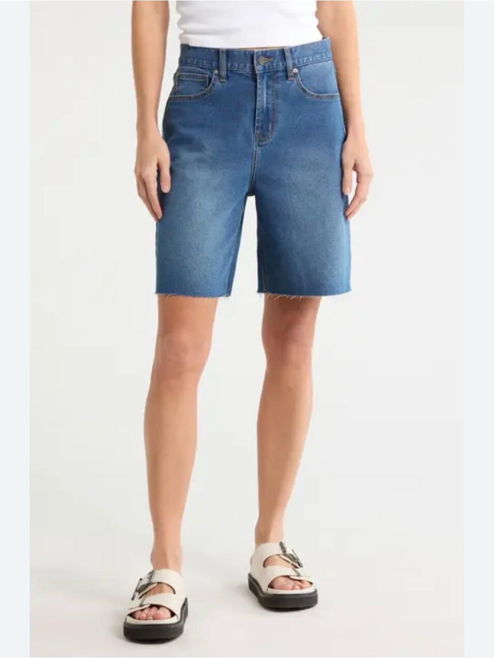 Vigoss Medium Blue Rolled-Hem Denim Bermuda Shorts